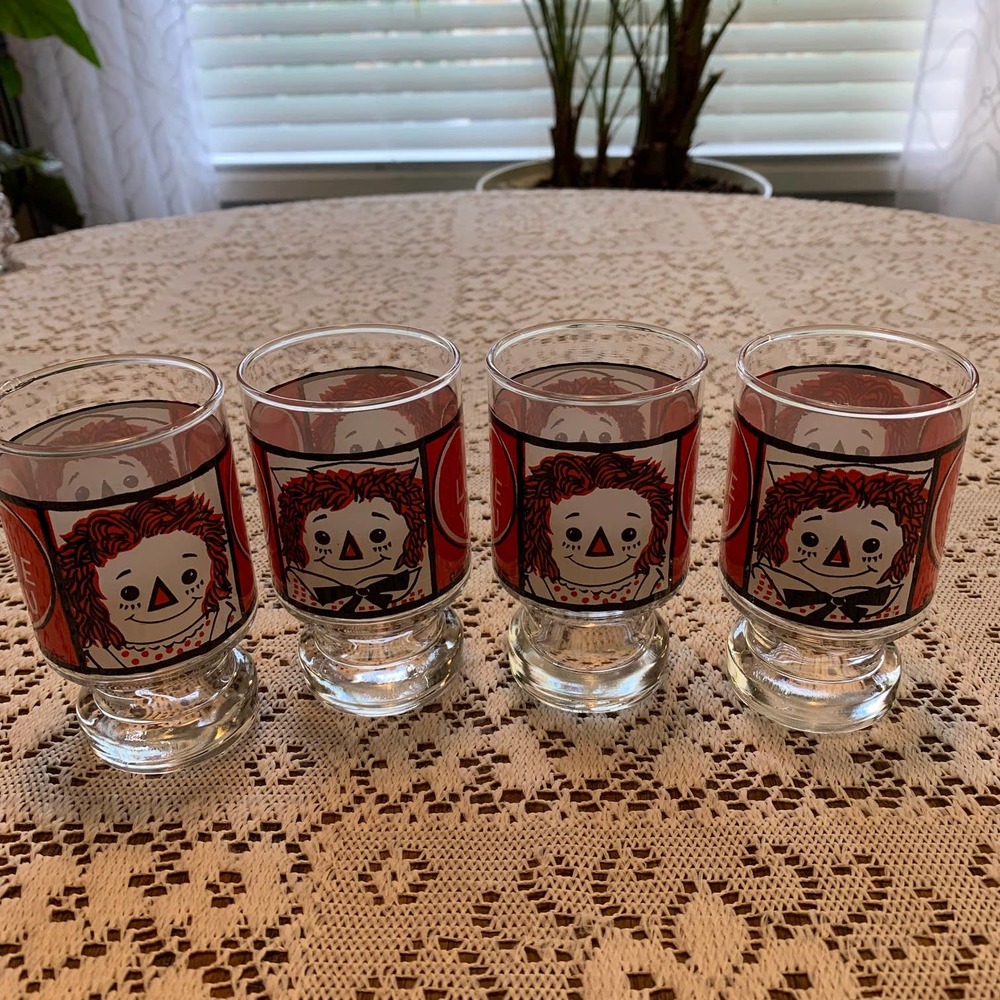 Raggedy‎ Ann and Andy Juice Glasses Vintage 1972 Set of 4